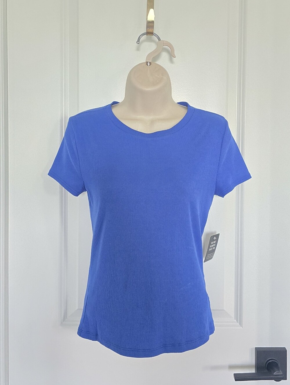 NWT Express Women's Royal Blue Ribbed Crewneck Short Sleeve Tee Sz Medium